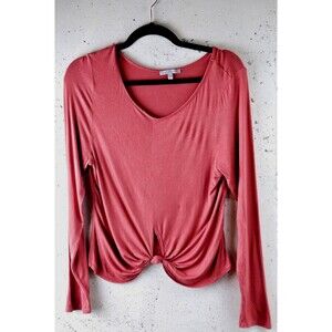 Charlotte Russe Knit Blouse Women’s sz L Front Tie Blood Orange